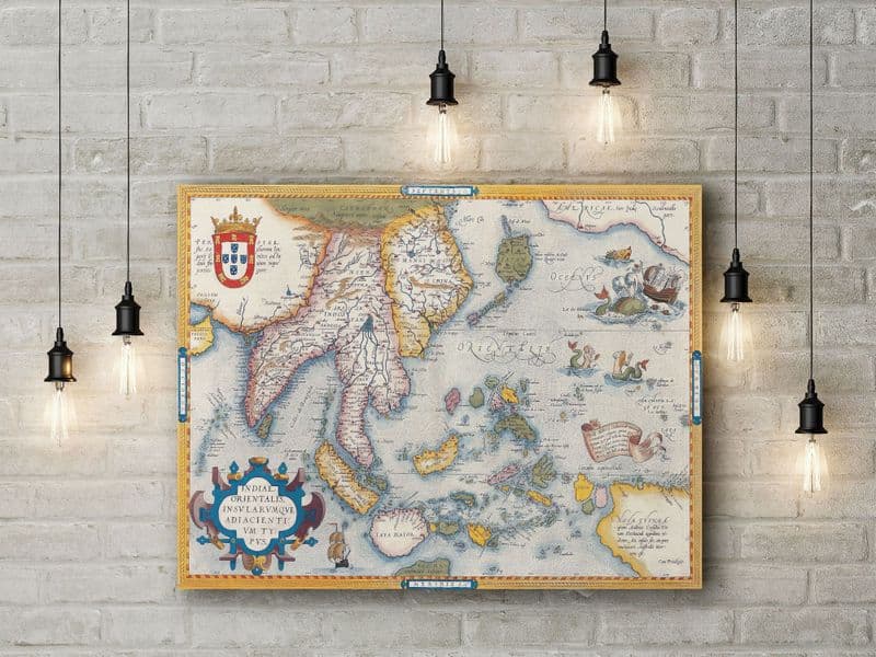 Abraham Ortelius: Map of South East Asia. Fine Art Canvas.