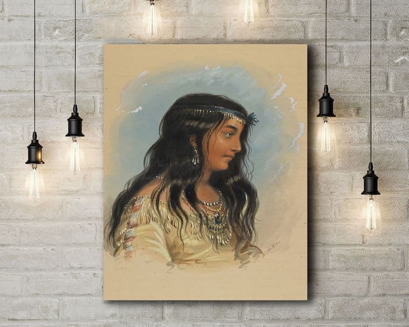 Alfred Jacob Miller: A Young Woman of the Flat Head Tribe. Fine Art Canvas.