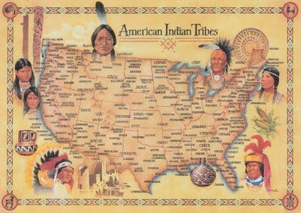 American Indian Tribes Map Art Print/Poster. Sizes: A4/A3/A2/A1 (00924)