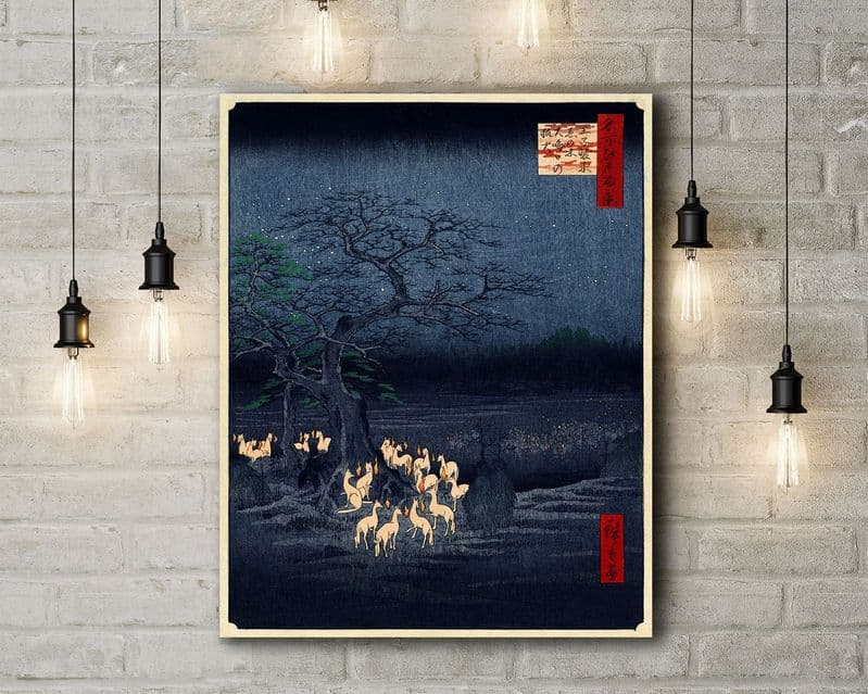 Ando Utagawa Hiroshige:New Year's Eve Foxfires at the Changing Tree, Oji. Fine Art Canvas.