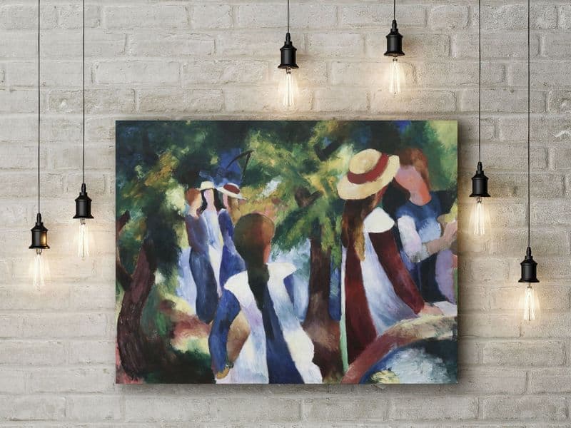 August Macke: Girls Under the Trees. Fine Art Canvas.