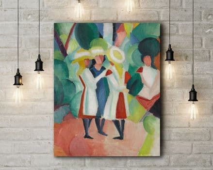 August Macke: Three Girls in Yellow Straw Hats. Fine Art Canvas.