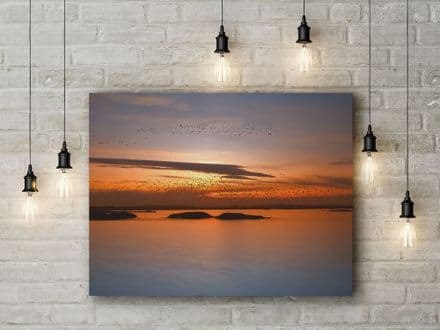 Bird Migration with Orange Sunset by Piotr Krol (Bax). Photographic Seascape and Sky Art Canvas