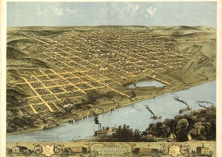Birdseye View Map of Omaha, Nebraska, United States of America Print/Poster (5421)