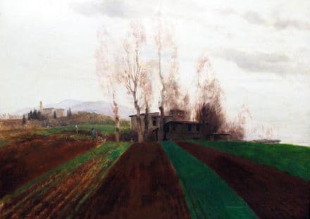 Bocklin, Arnold: Farmland in Early Spring. Fine Art Print/Poster. Sizes: A4/A3/A2/A1 (004253)
