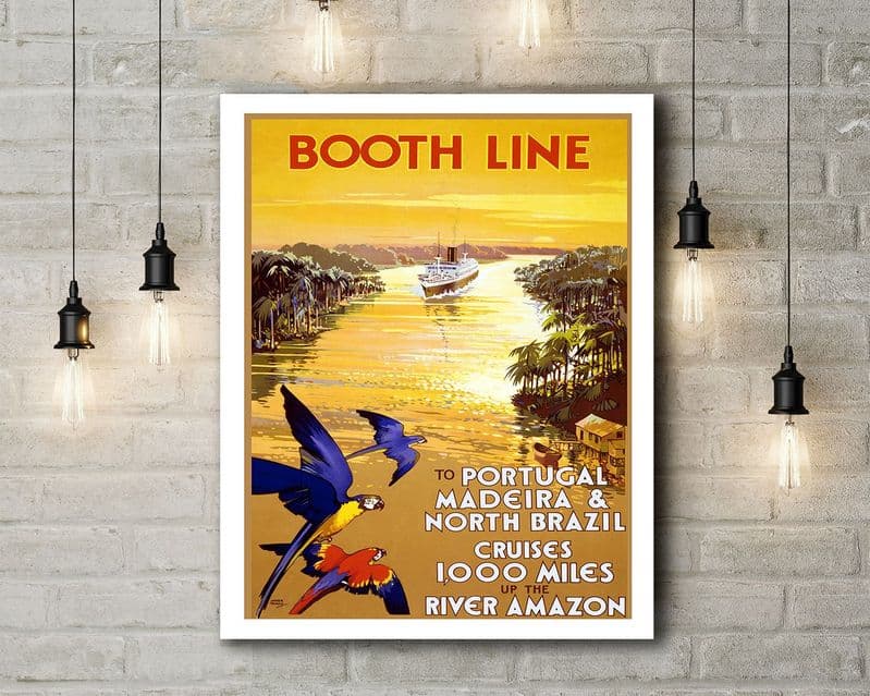 Booth Line River Amazon, Travel Illustration. Vintage Style Canvas.