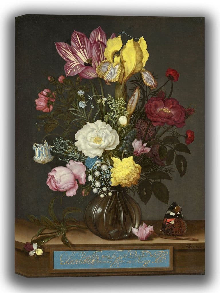Bosschaert, Ambrosius: Bouquet of Flowers in a Glass Vase. Fine Art Canvas. Sizes: A4/A3/A2/A1 (0056)