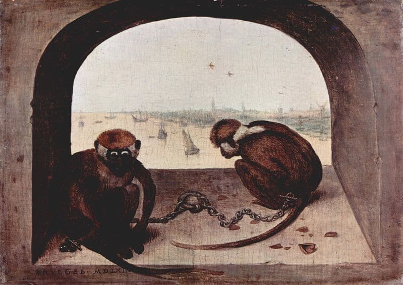 Bruegel the Elder, Pieter: Two Chained Monkeys. Fine Art Print/Poster. Sizes: A4/A3/A2/A1 (00455)