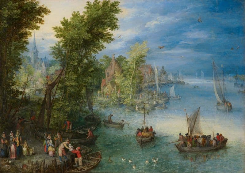 Brueghel the Elder, Jan: River Landscape. Fine Art Print/Poster. Sizes: A4/A3/A2/A1 (004084)