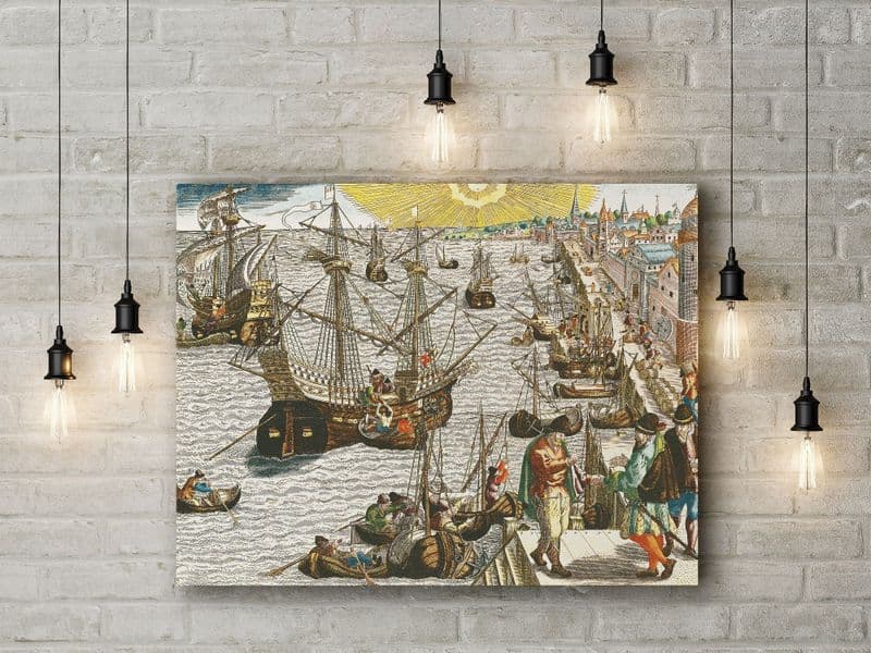 Bry: Departure from Lisbon for Brazil, the East Indies and America Fine Art Canvas.