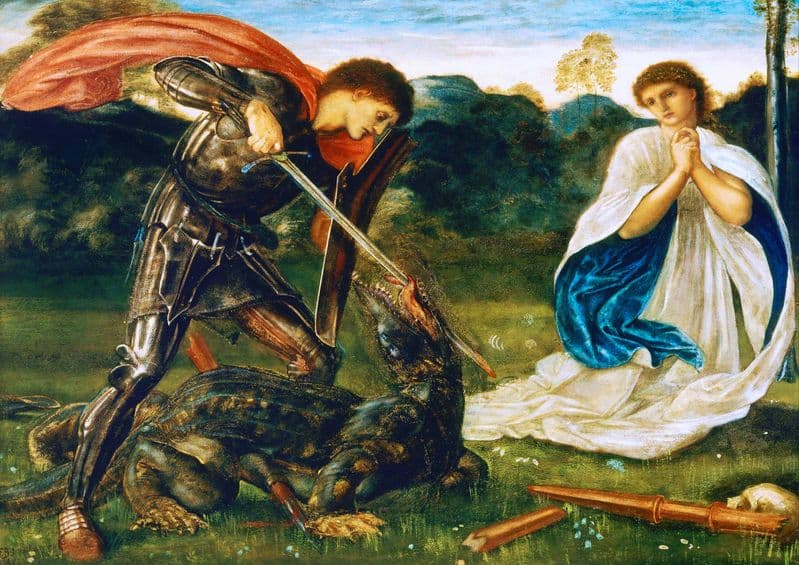 Burne-Jones, Sir Edward Coley: The Fight: St George Kills the Dragon. Fine Art Print/Poster (4353)