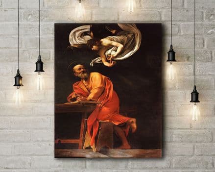 Caravaggio: The Inspiration of Saint Matthew. Fine Art Canvas.