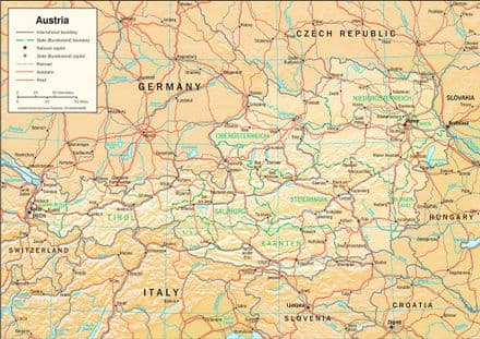 CIA Map of Austria 2000 (Physiography) Print/Poster (5210)