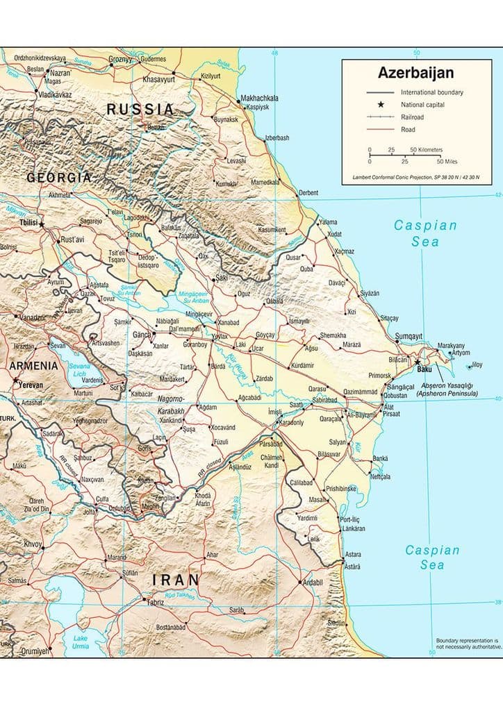 CIA Map of Azerbaijan 2004 (Physiography) Print/Poster (5211)