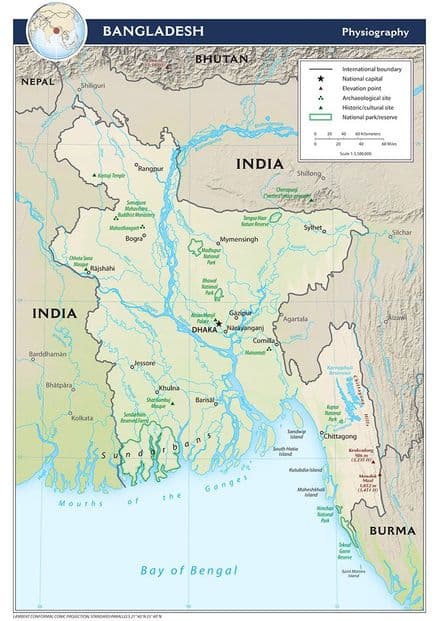 CIA Map of Bangladesh 2011 (Physiography) Print/Poster (5212)