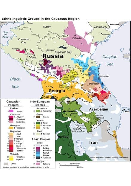 CIA Map of Ethnolinguistic Groups in the Caucasus Region 2004. Print/Poster (4905)