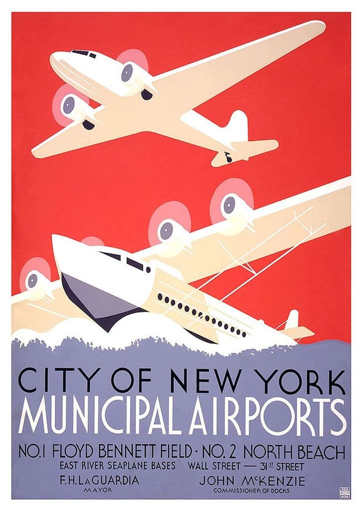 City of New York Municipal Airports. Vintage Travel Print/Poster. Sizes: A4/A3/A2/A1 (002695)