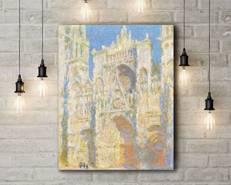 Claude Monet:  Rouen Cathedral, West Façade, Sunlight. Fine Art Canvas.