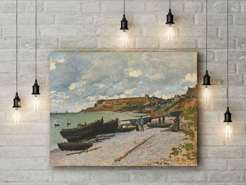 Claude Monet: Sainte Adresse, Fishing Boats on the Shore. Fine Art Canvas.