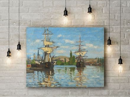 Claude Monet: Ships Riding on the Seine at Rouen. Fine Art Canvas.