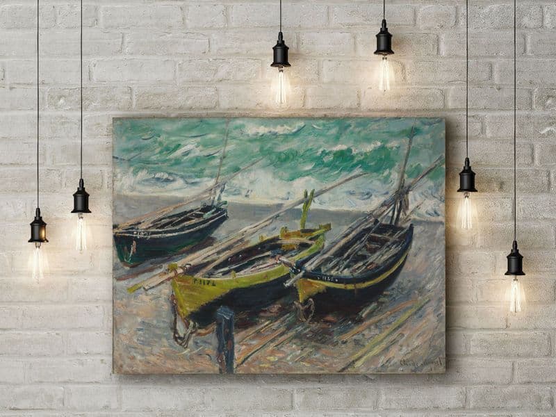 Claude Monet: Three Fishing Boats. Fine Art Canvas.