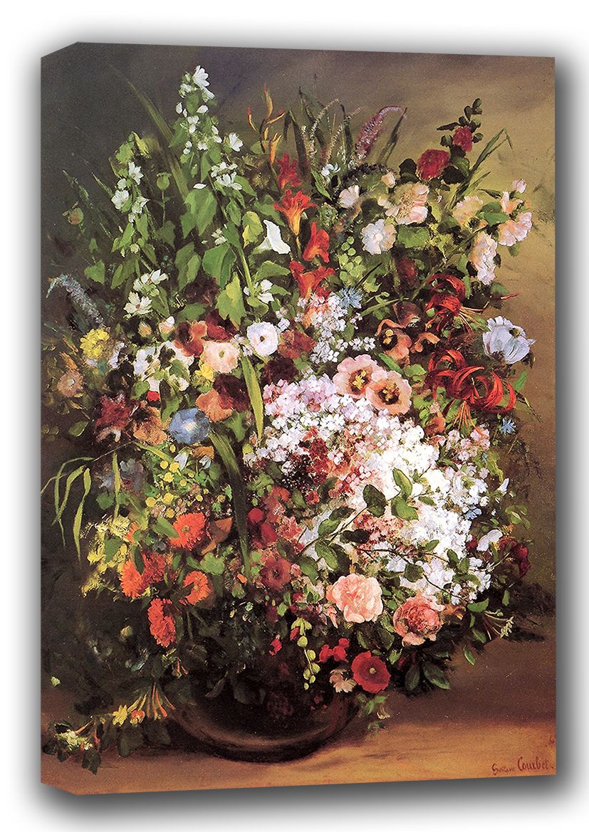 Courbet, Gustave: Flowers in a Vase. Floral Fine Art Canvas. Sizes: A3/A2/A1 (001040)