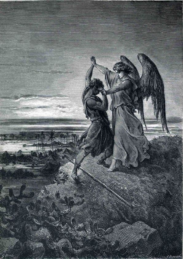 Dore, Gustave: Jacob Wrestling with the Angel. Fine Art Print/Poster. Sizes: A4/A3/A2/A1 (001830)