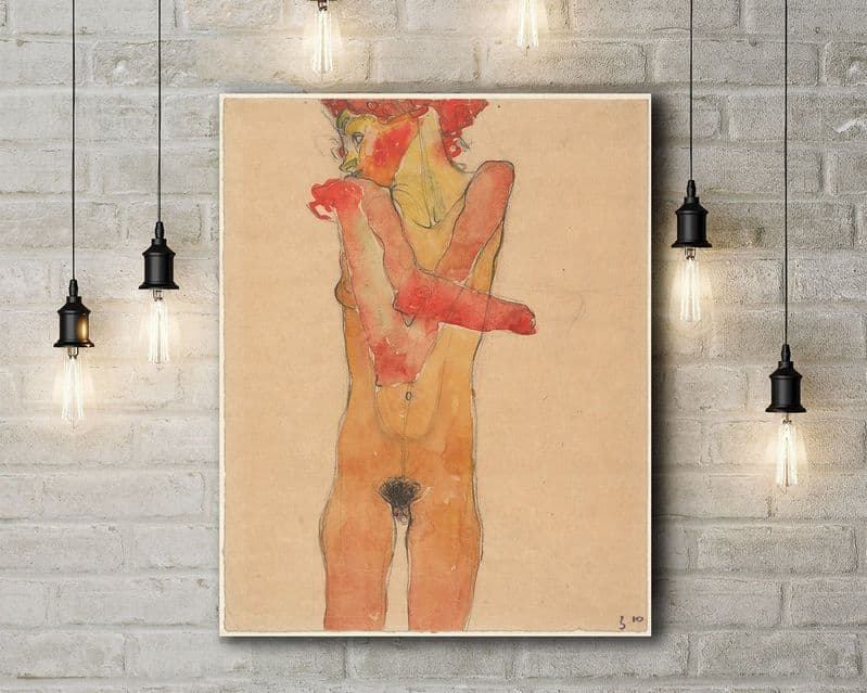 Egon Schiele: Girl Nude with Folded Arms. Fine Art Canvas.