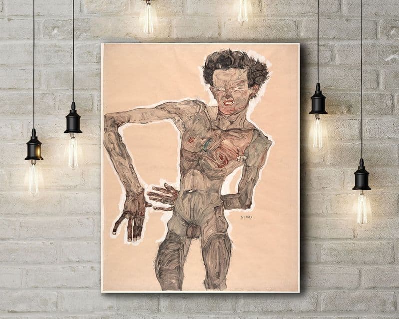 Egon Schiele: Nude Self-Portrait, Grimacing. Fine Art Canvas.