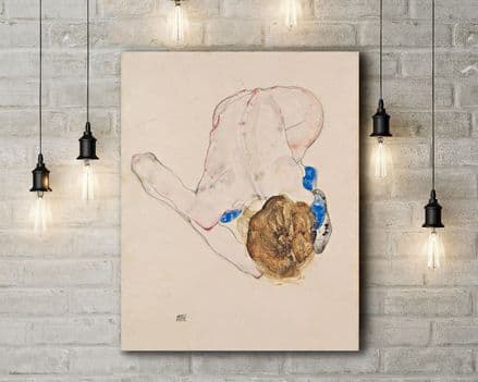 Egon Schiele: Nude with Blue Stockings, Bending Forward. Fine Art Canvas.