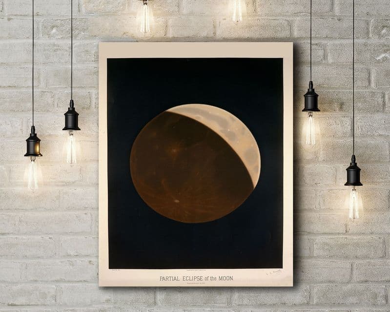 Etienne Leopold Trouvelot: Partial Eclipse of the Moon. Vintage Style Canvas.