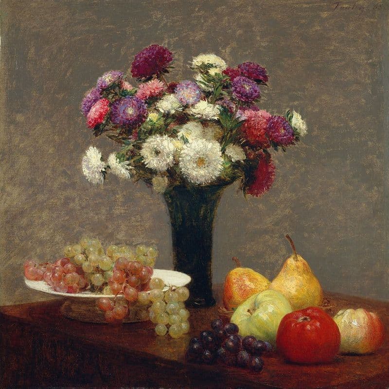Fantin-Latour, Henri: Asters and Fruit on a Table. Fine Art Print/Poster (4944)