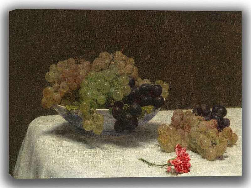 Fantin-Latour, Henri: Still Life with Grapes and a Carnation. Fine Art Canvas. Sizes: A4/A3/A2/A1 (003959)