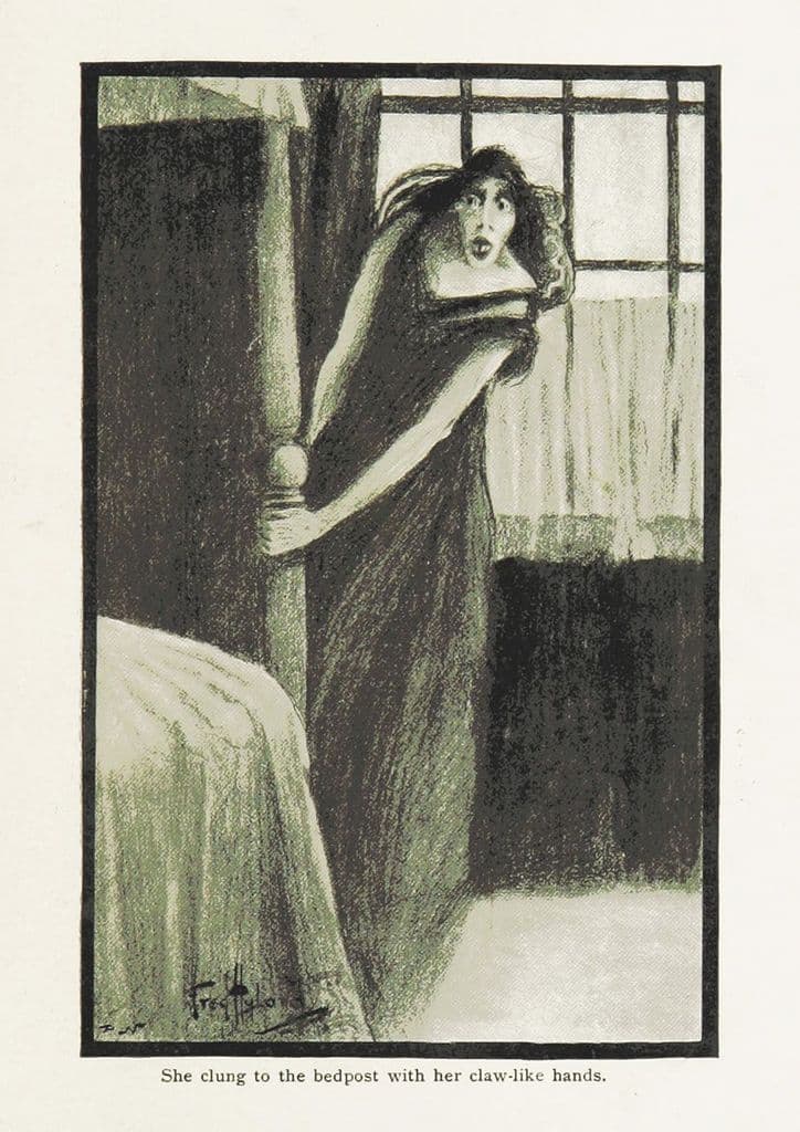 Ghostly Tales: She Clung to the Bedpost with her Claw-Like Hands. Fine Art Print (5389)
