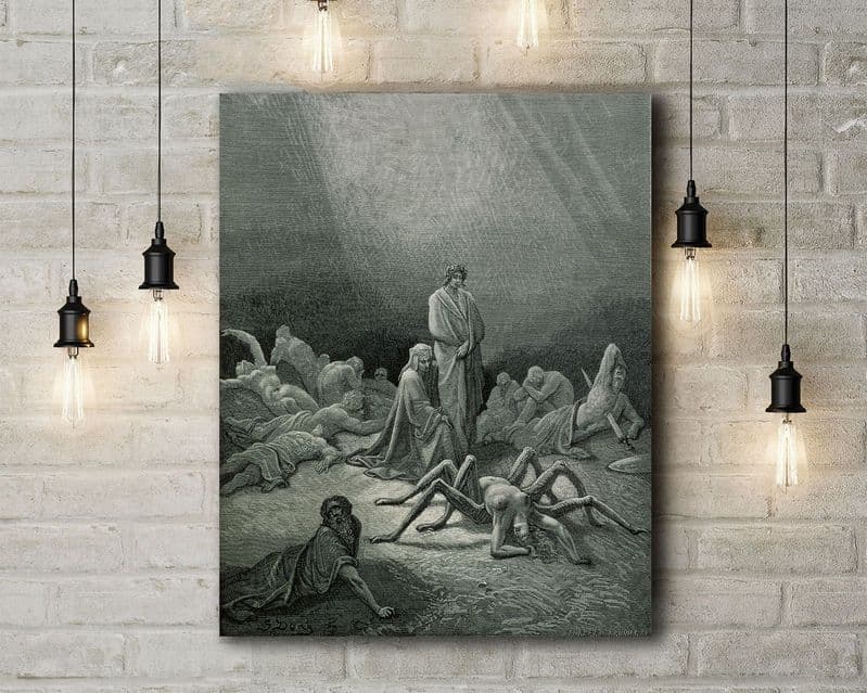 Gustav Dore: Dante and Virgil Looking at the Spider Woman. Fine Art Canvas.