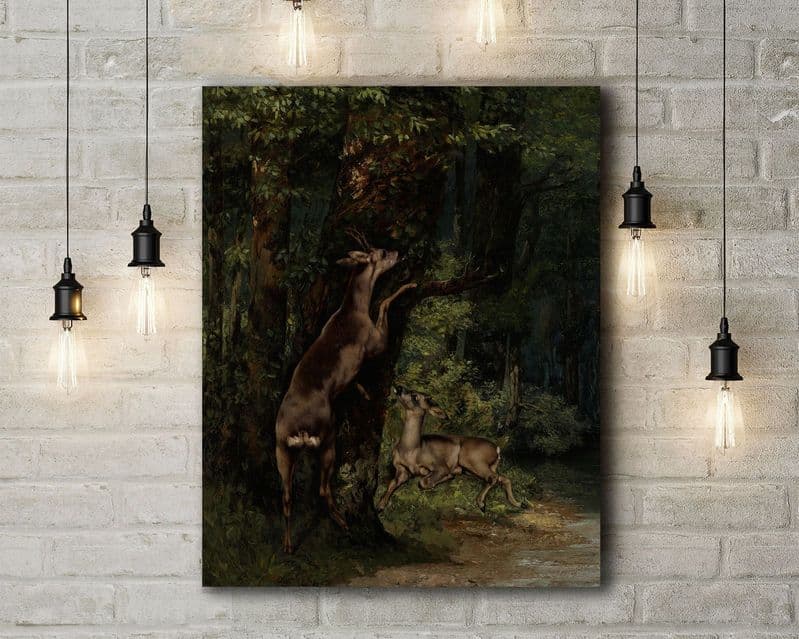 Gustave Courbet: Deer in the Forest. Fine Art Canvas.
