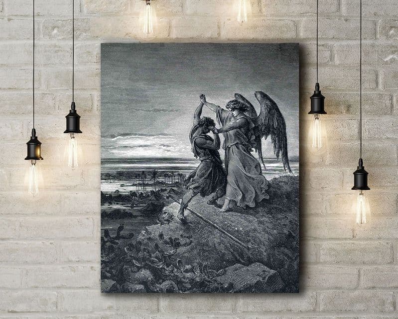Gustave Dore: Jacob Wrestling with the Angel. Fine Art Canvas.