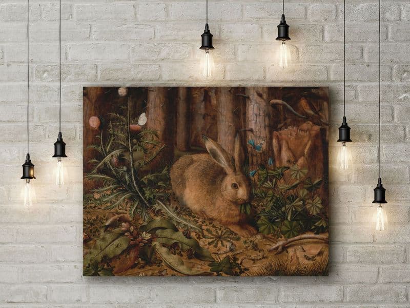 Hans Hoffmann: A Hare in the Forest. Fine Art Canvas.