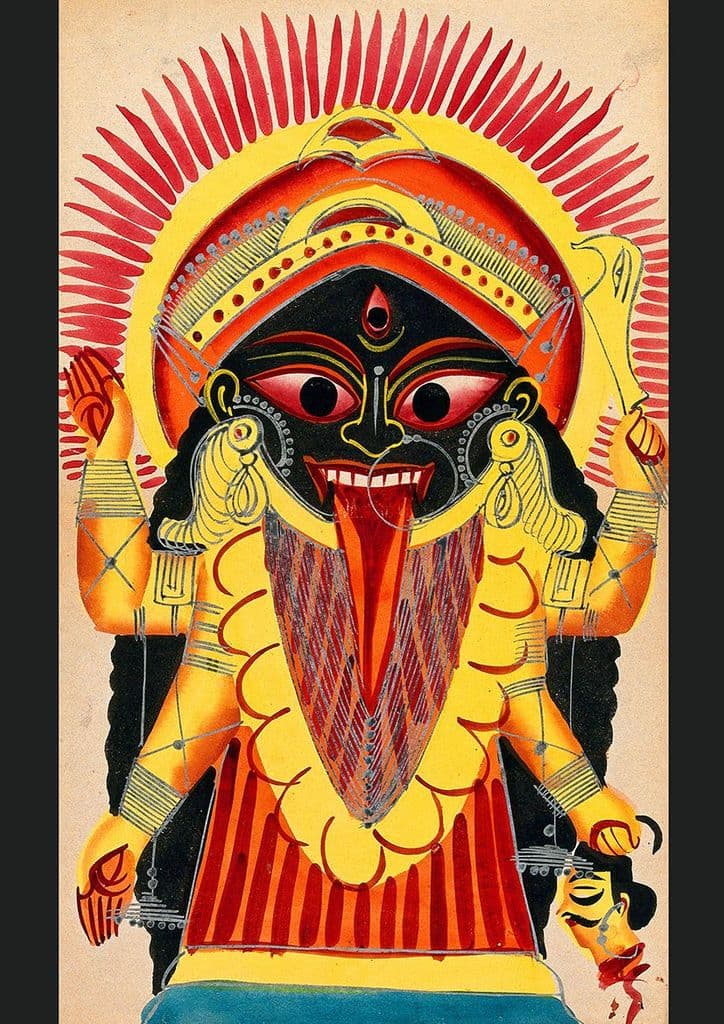 Hindu Goddess Kali Holding a Demon's Head. Art Print/Poster. Sizes: A1/A2/A3/A4 (4758)