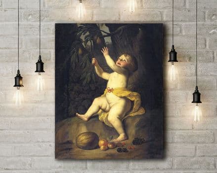 Honthorst: A Child Picking Fruit. Fine Art Canvas.