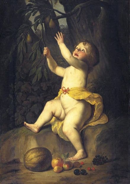 Honthorst, Gerrit van: A Child Picking Fruit. Fine Art Print/Poster. Sizes: A4/A3/A2/A1 (002168)