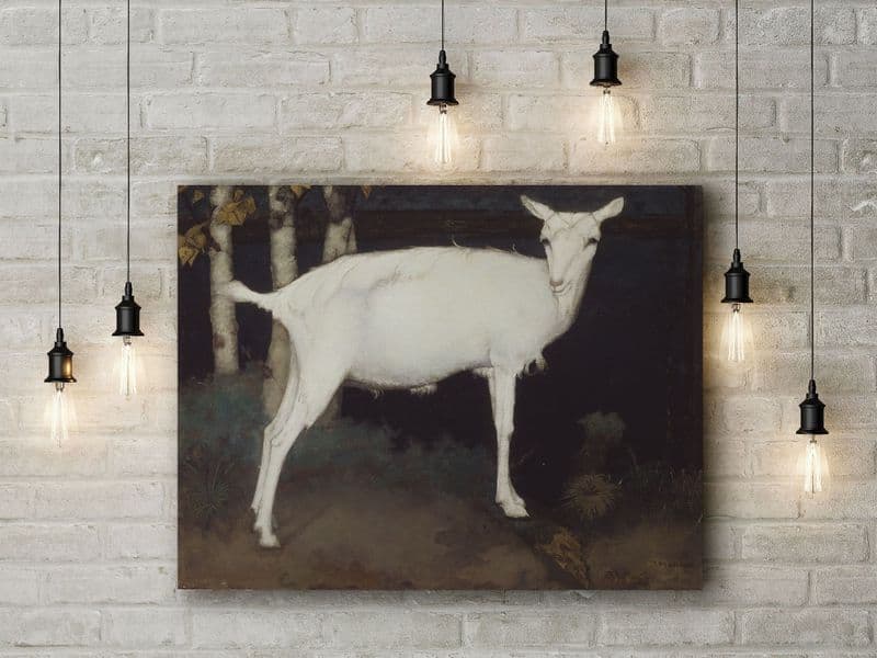Jan Mankes: Young White Goat. Fine Art Canvas.