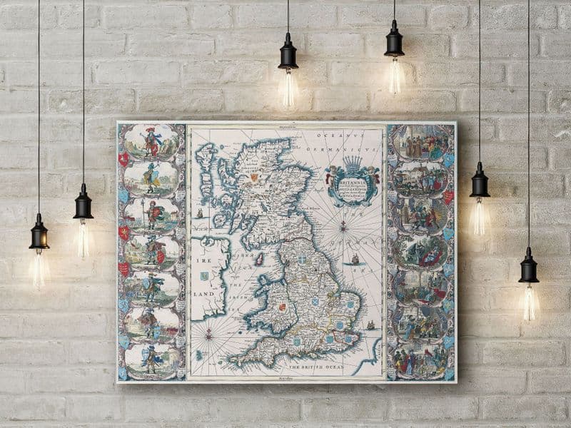 John Speed: Map of the British Isles. Fine Art Canvas.