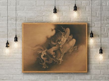 Kano Hogai: Two Dragons in the Clouds. Fine Art Canvas.