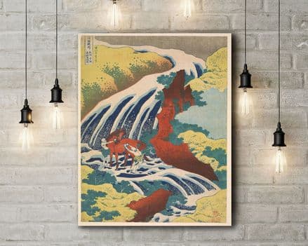 Katsushika Hokusai: Yoshitsune Falls, from the series Famous Waterfalls in Various. Fine Art Canvas.