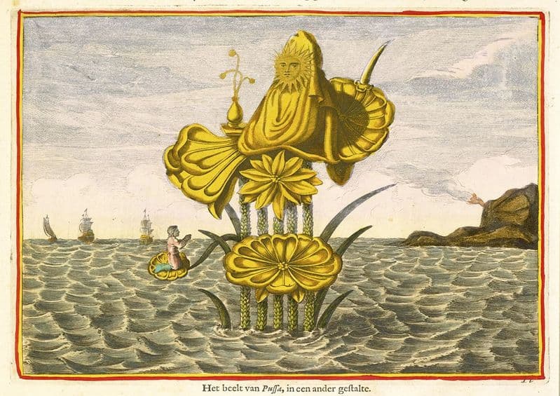 Kircher, Athanasius: The Goddess Pussa on a Lotus. Fine Art Print/Poster (4361)