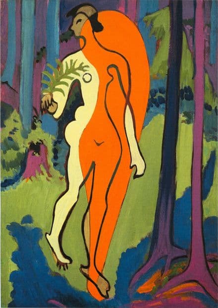 Kirchner, Ernst Ludwig: Nude in Orange and Yellow. Fine Art Print/Poster. Sizes: A4/A3/A2/A1 (00496)