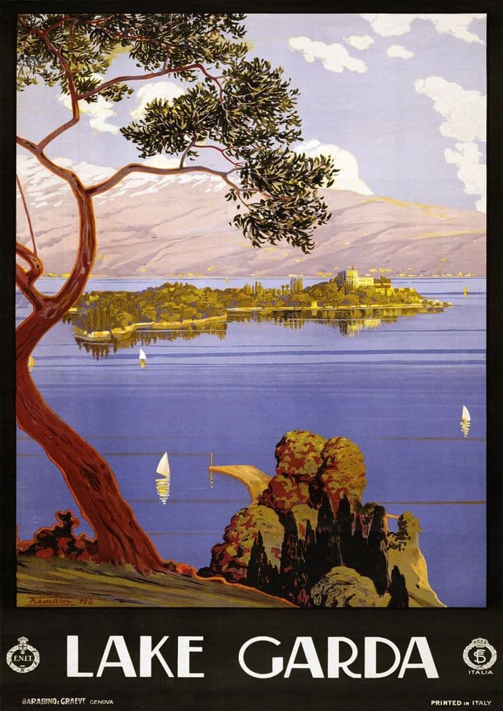 Lake Garda, Italy. Vintage Italian Scenic Beautiful Travel Print/Poster. Sizes: A4/A3/A2/A1 (003290)
