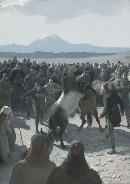 Malmström, August: The Horse-Fight at Hlidarendi. Fine Art Print/Poster (5391)