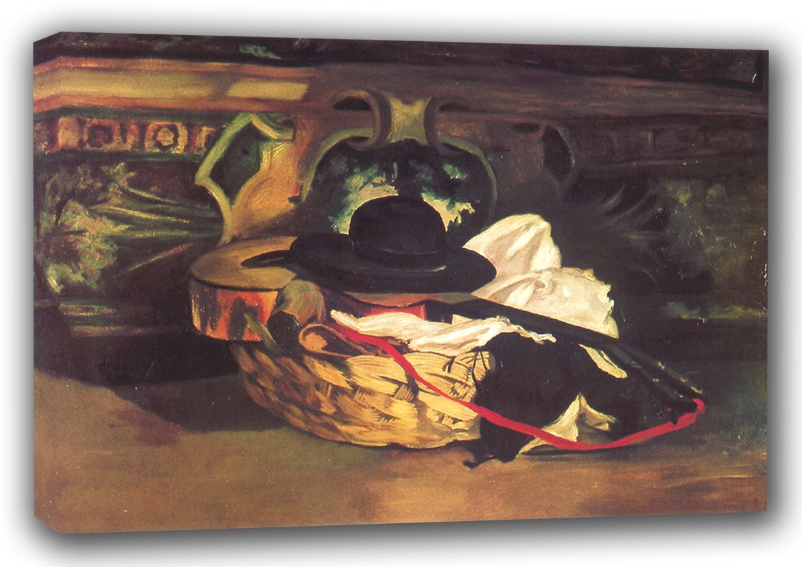 Manet, Edouard: Guitar and Sombrero (Hat) Still Life. Fine Art Canvas. Sizes: A3/A2/A1 (00676)